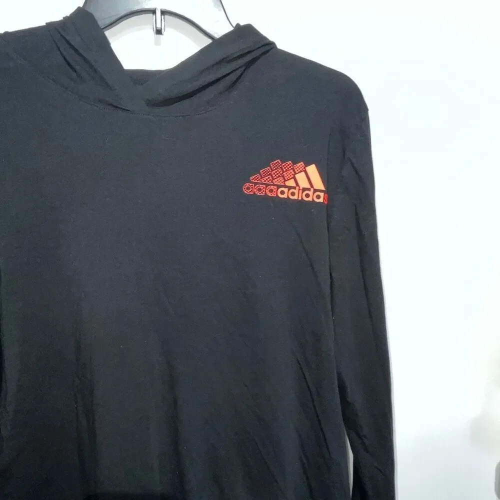 Adidas Men's Black Multicolor Badge Cassette‎ Tape Long Sleeve Hooded Tee Large